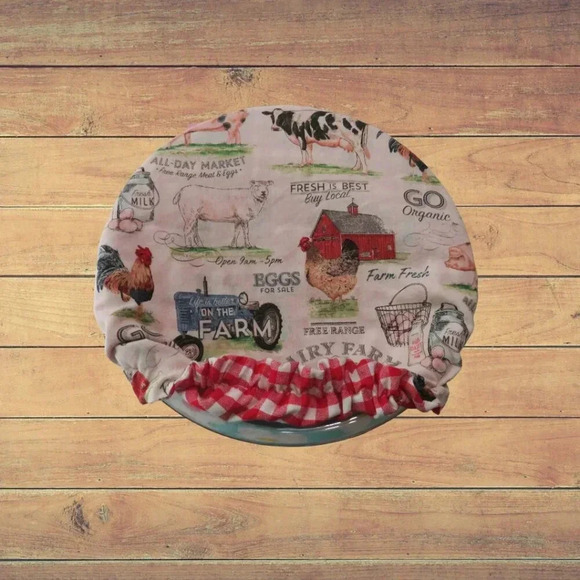 Kitchenaid Bowl Cover, Reversible Farm and Red Gingham - Picture 1 of 6